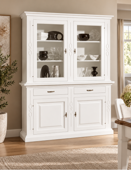 CRISTALLIERA CLASSICA SHABBY BIANCO INTARSI 168x48x222