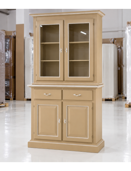 Cristalliera in legno massello 4 porte 2 cassetti arte povera laccato avorio-bianco l.121 p.51 h.227