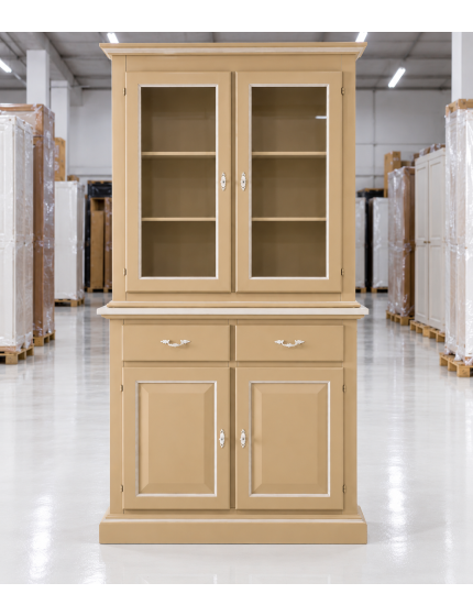 Cristalliera in legno massello 4 porte 2 cassetti arte povera laccato avorio-bianco l.121 p.51 h.227