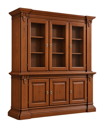Cristalliera 3 porte classica intagliata legno tinta noce 200x50x224