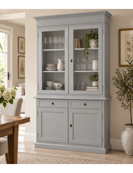 Cristalliera 2 porte 2 cassetti arte povera legno grigio 105x42x206
