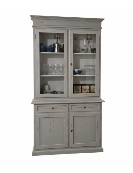 Cristalliera 2 porte 2 cassetti arte povera legno grigio consumato 105x42x206