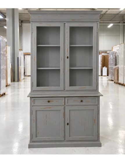 Cristalliera 2 porte 2 cassetti arte povera legno grigio consumato 105x42x206