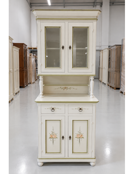Cristalliera 2 ante legno shabby bianco decorato filo verde 82x43x205