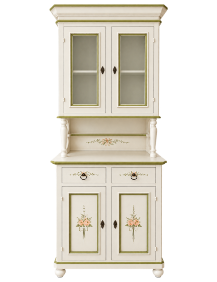 Cristalliera 2 ante legno shabby bianco decorato filo verde 82x43x205