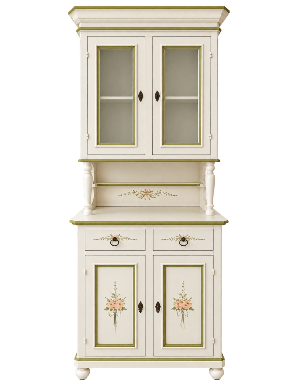 Cristalliera 2 ante legno shabby bianco decorato filo verde 82x43x205
