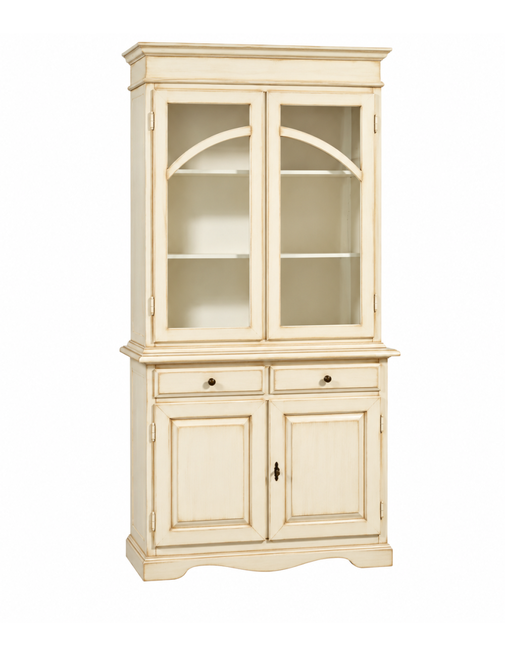 CRISTALLIERA CLASSICA 2 PORTE LEGNO AVORIO ANTICATO 105X42X205