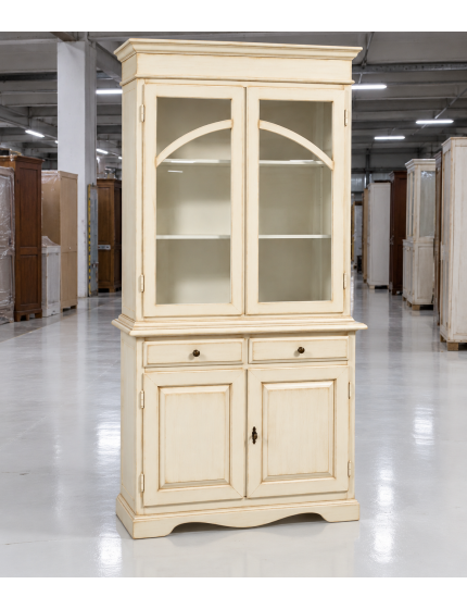 CRISTALLIERA CLASSICA 2 PORTE LEGNO AVORIO ANTICATO 105X42X205
