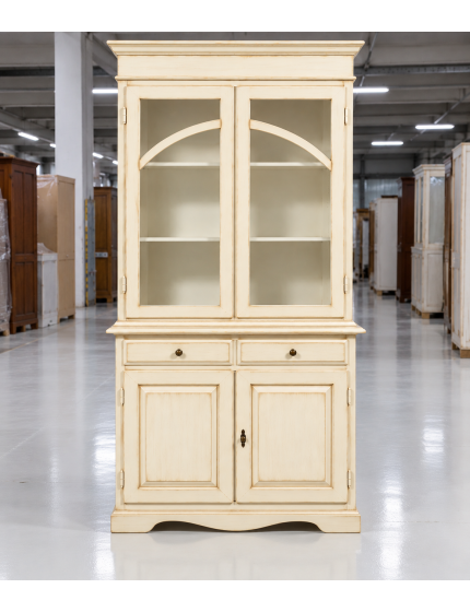 CRISTALLIERA CLASSICA 2 PORTE LEGNO AVORIO ANTICATO 105X42X205
