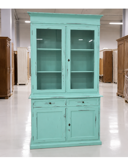 Cristalliera 2 porte 2 cassetti arte povera legno azzurro consumato 105x42x206