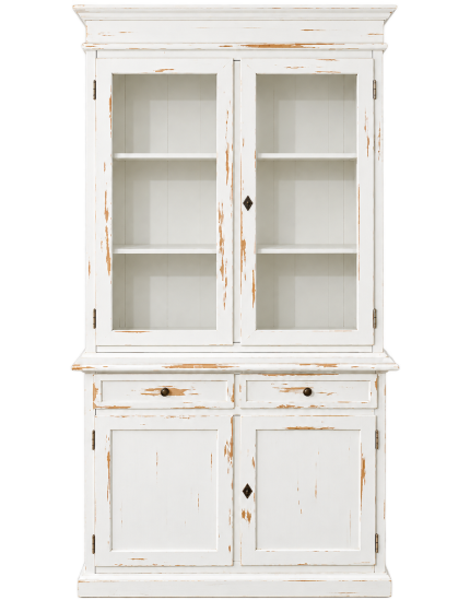 Cristalliera 2 porte 2 cassetti arte povera legno bianco consumato 105x42x206