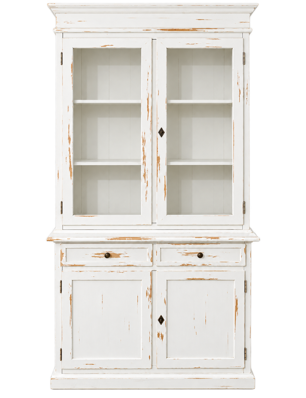 Cristalliera 2 porte 2 cassetti arte povera legno bianco consumato 105x42x206