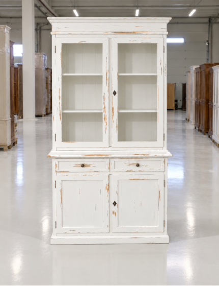 Cristalliera 2 porte 2 cassetti arte povera legno bianco consumato 105x42x206