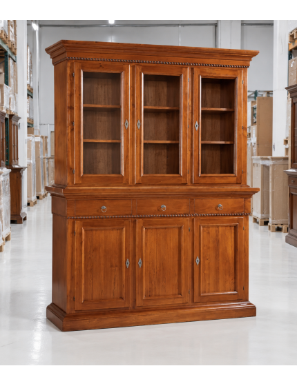 CRISTALLIERA 3 PORTE IN LEGNO NOCE ARTE POVERA 190x50x228 (604+605)