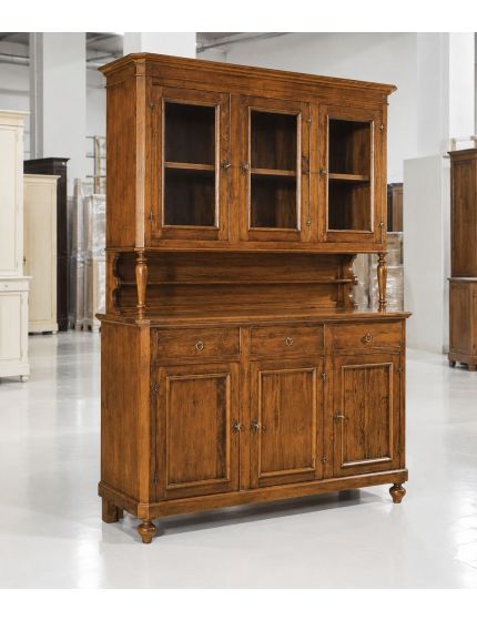 CRISTALLIERA ARTE POVERA LEGNO MASSELLO 3 PORTE 3 CASSETTI TINTA NOCE 160x50x221 (6009+6010)
