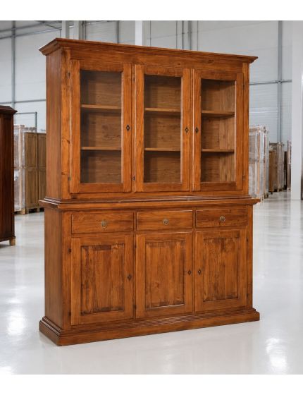 CRISTALLIERA 3 PORTE IN LEGNO NOCE ARTE POVERA 172x51x226 (616+617)