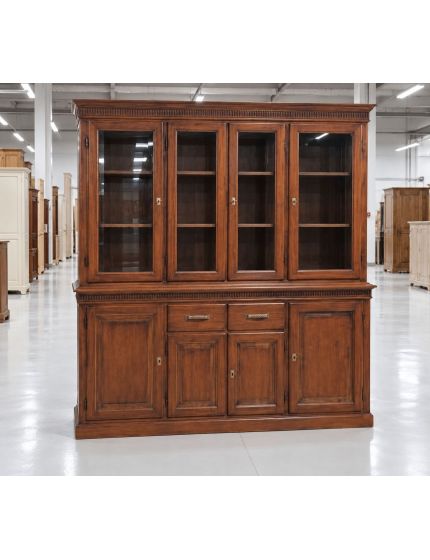Cristalliera arte povera 4 porte 2 cassetti legno tinta noce 200x47x214 (1224)