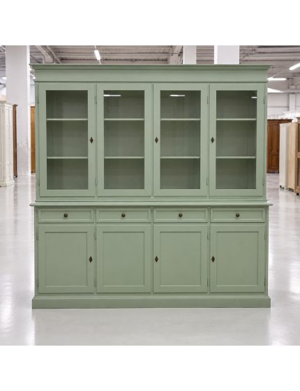 Cristalliera classica 4 porte 4 cassetti legno shabby verde salvia 205X42X205