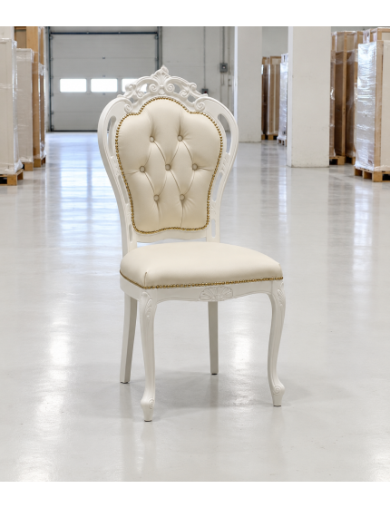 Sedia shabby legno capitoneè imbottita ecopelle beige 56x50x110