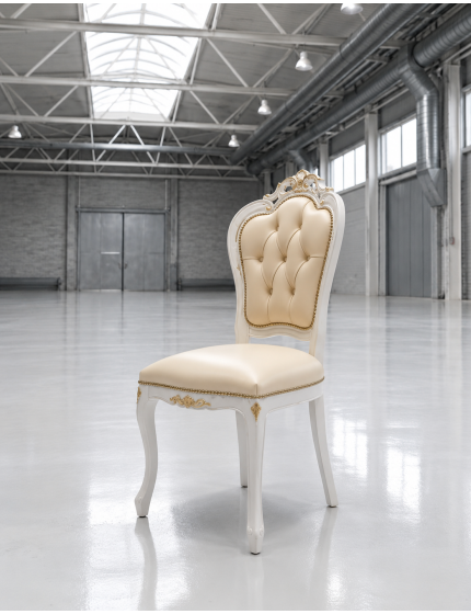 Sedia shabby legno capitoneè imbottita ecopelle oro 56x50x110