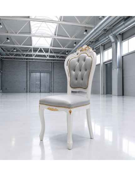 Sedia shabby legno capitoneè imbottita ecopelle oro 56x50x110