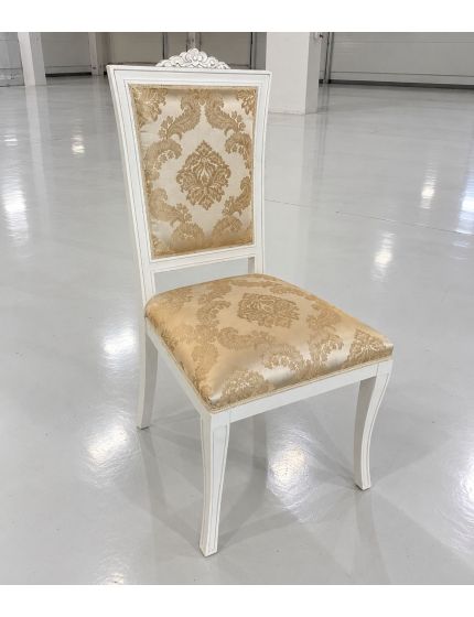 Sedia shabby legno bianco anticato imbottita beige 50x55x102