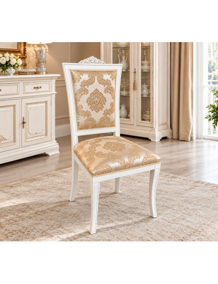 Sedia shabby legno bianco anticato imbottita beige 50x55x102