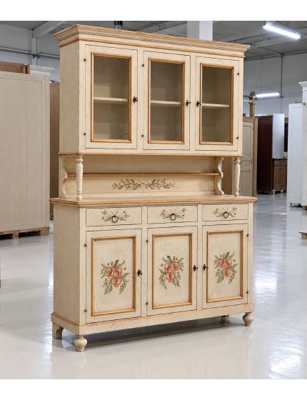 cristalliera provenzale in legno shabby avorio ocra 3 porte 160x50x221 (1460+1461)
