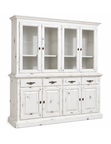 CRISTALLIERA SHABBY CHIC IN LEGNO MASSELLO 8 PORTE BIANCO CONSUMATO L.222 P.51 H.226