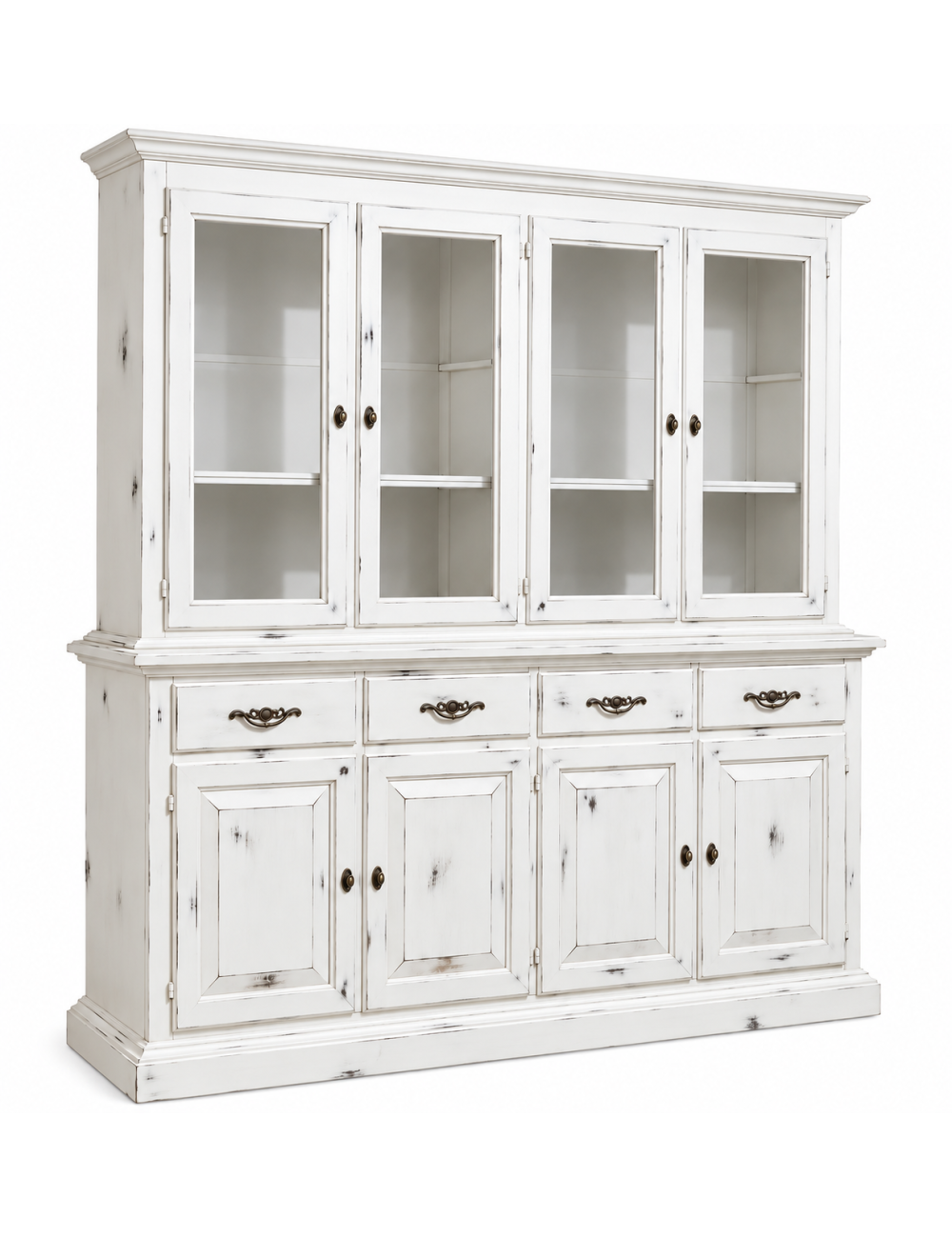 CRISTALLIERA SHABBY CHIC IN LEGNO MASSELLO 8 PORTE BIANCO CONSUMATO L.222 P.51 H.226
