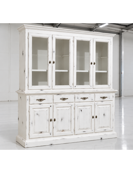 CRISTALLIERA SHABBY CHIC IN LEGNO MASSELLO 8 PORTE BIANCO CONSUMATO L.222 P.51 H.226