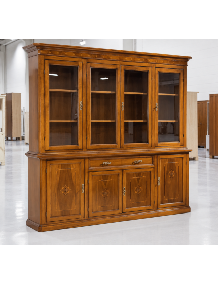 CRISTALLIERA IN LEGNO 8 PORTE 1 CASSETTO CON INTARSIO FINITURA BASSANO MISURE L.220 P.49 H.222