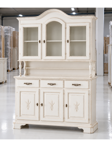 CRISTALLIERA 3 PORTE CLASSICA SAGOMATA SPIGA LEGNO SHABBY BIANCO 16...