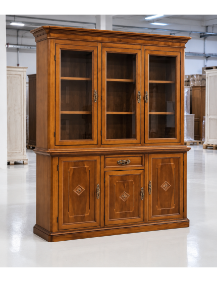 CRISTALLIERA CLASSICA LEGNO 3 PORTE INTARSIO VARI COLORI 175x49x222