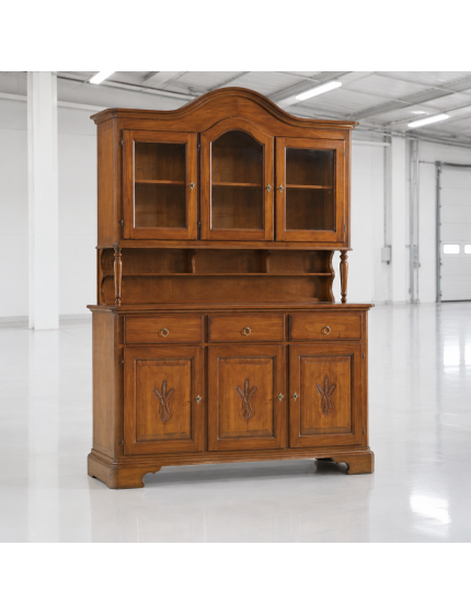 CRISTALLIERA 3 PORTE CLASSICA SAGOMATA SPIGA LEGNO TINTA NOCE 163X49X228