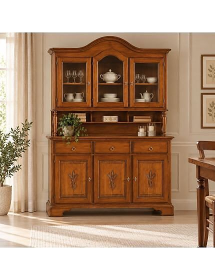 CRISTALLIERA 3 PORTE CLASSICA SAGOMATA SPIGA LEGNO TINTA NOCE 163X49X228