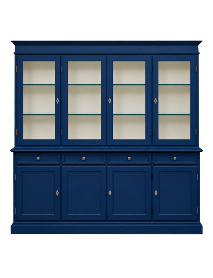 Cristalliera shabby 4 porte 4 cassetti legno bicolore blu e avorio 205X42X205