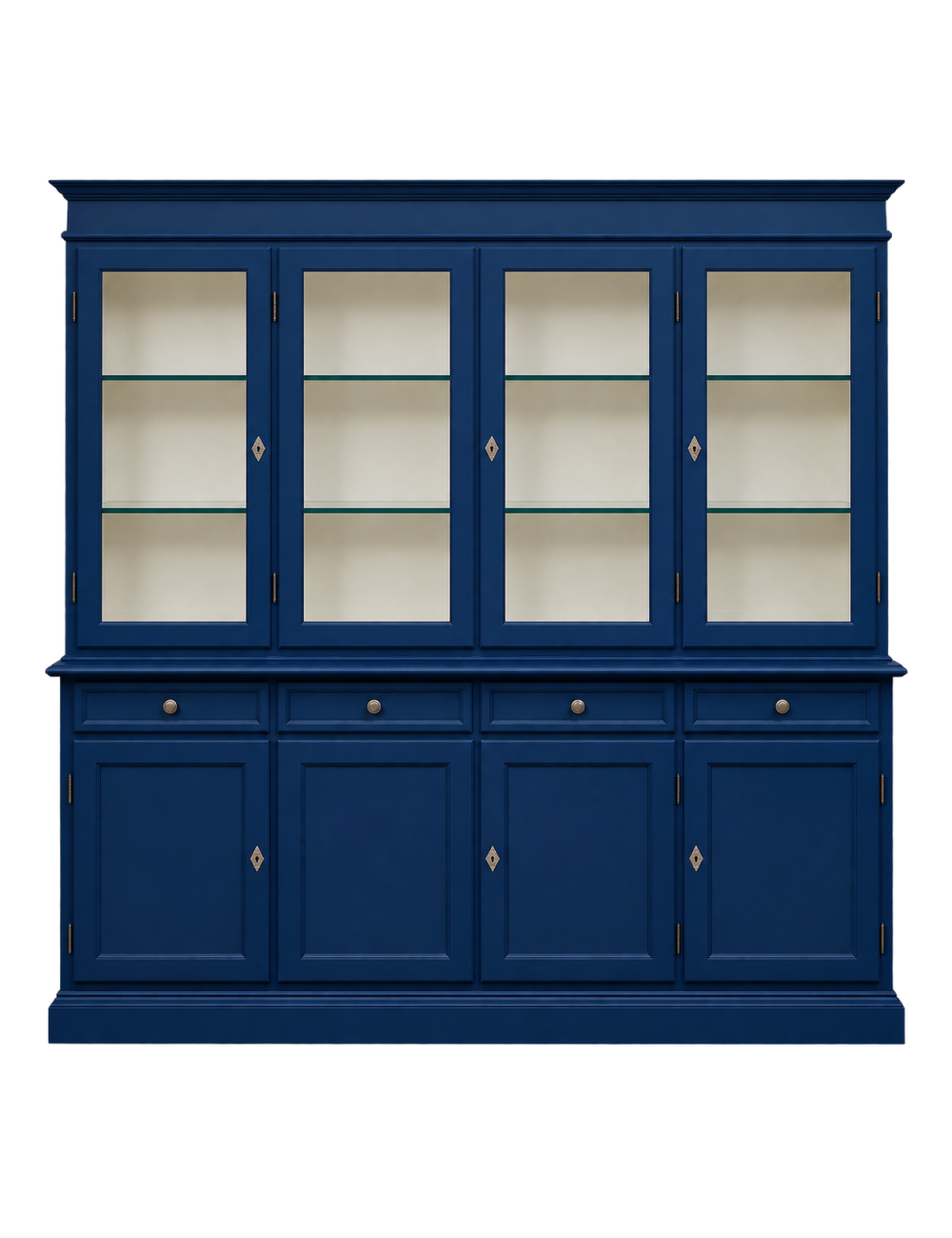 Cristalliera shabby 4 porte 4 cassetti legno bicolore blu e avorio 205X42X205