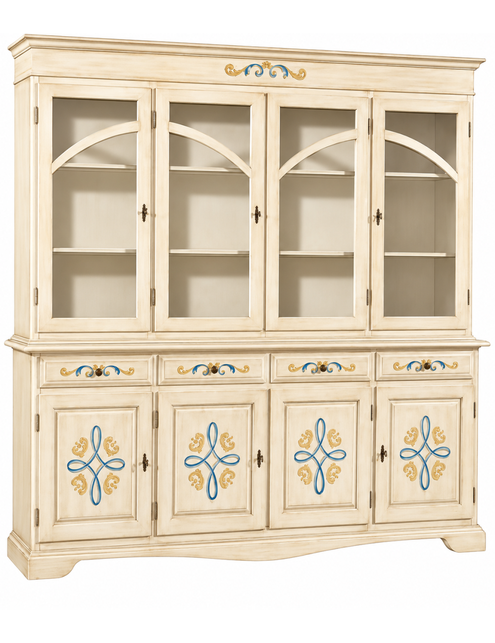 CRISTALLIERA CLASSICA 4 PORTE LEGNO DECORI VARI COLORI 205x42x205