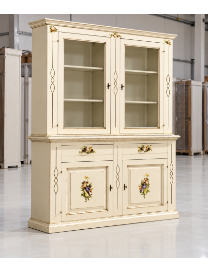 CRISTALLIERA SHABBY AVORIO PENNELLATO DECORI 168x48x222