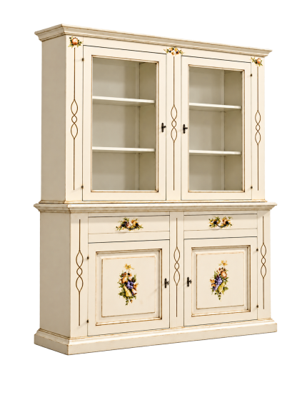CRISTALLIERA SHABBY AVORIO PENNELLATO DECORI 168x48x222