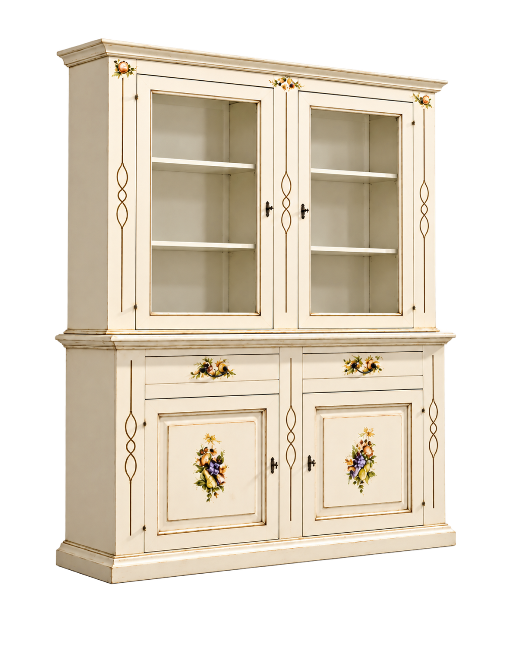 CRISTALLIERA SHABBY AVORIO PENNELLATO DECORI 168x48x222