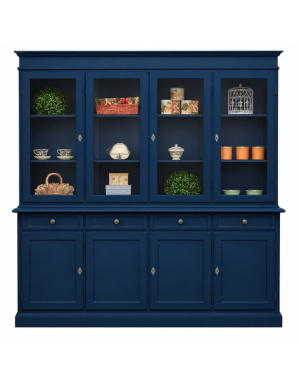 Cristalliera shabby 4 porte 4 cassetti legno blu 205X42X205