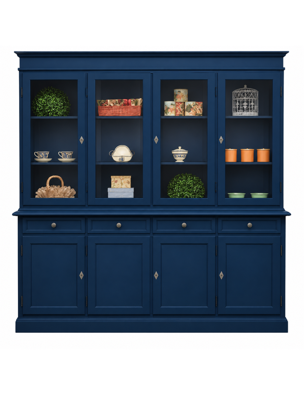 Cristalliera shabby 4 porte 4 cassetti legno blu 205X42X205