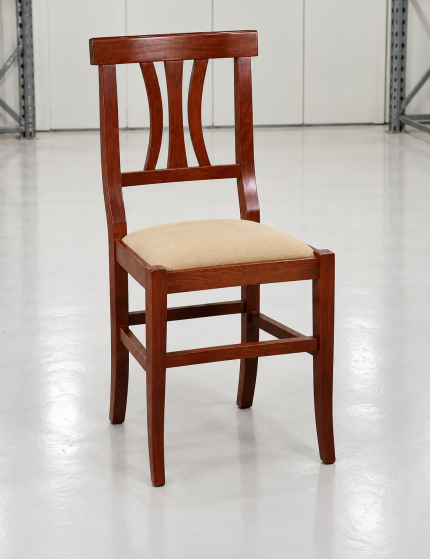 SET 2 SEDIE LEGNO SEDUTA IMBOTTITA ARTE POVERA TINTA NOCE 43x45x91