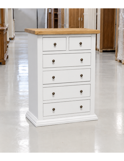 Cassettiera 6 cassetti in legno shabby bianco naturale 62x37X93