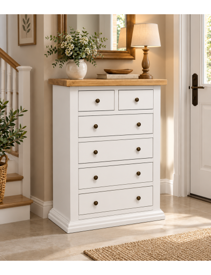 Cassettiera 6 cassetti in legno shabby bianco naturale 62x37X93