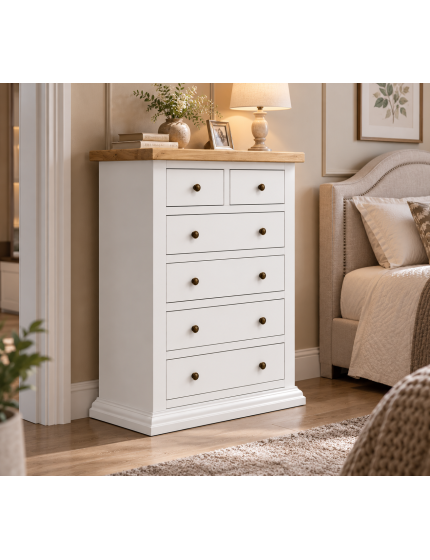 Cassettiera 6 cassetti in legno shabby bianco naturale 62x37X93