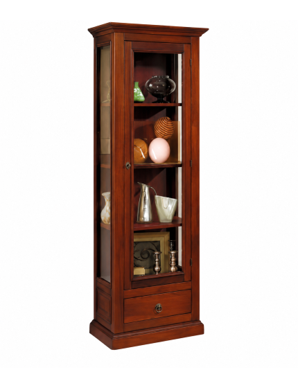 Vetrina classica 1 anta 1 cassetto in Legno tinta noce 60X40X184