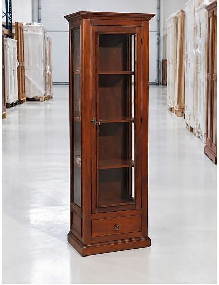 Vetrina classica 1 anta 1 cassetto in Legno tinta noce 60X40X184